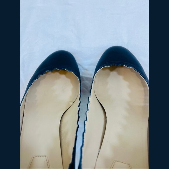Chloe Scalloped Edge Blue Leather Block Heels - Size 39 - Picture 11 of 16
